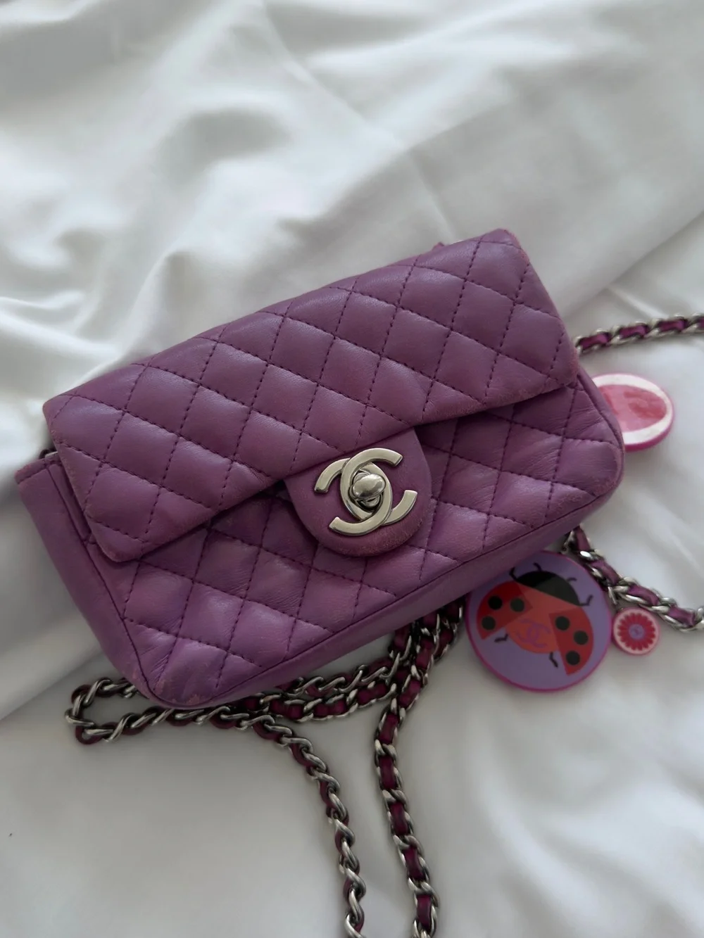 CHANEL Quilted Mini Flap Bag in Lavender Purple with Silver Hardware